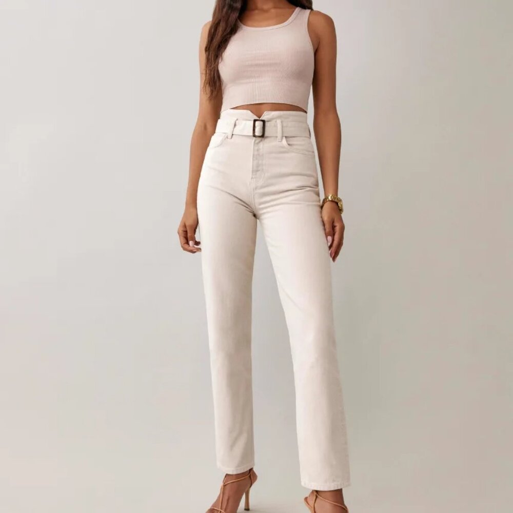 Reformation Cynthia Belted High Rise Straight Jean